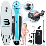 Bluemarina SUP-Board Aufblasbares Bluemarina SUP Board Ariki inkl. 5 J. Garantie, Stand Up Paddle Board, (10 cm dick, PVC, max 90 kg), Paddling board, Paddelboard, Surfboard, (UV Resistentes PVC - D-Ringe - Transportrucksack - Wasserabweisend), Surfbrett - Surfboard - Paddelboard - Stand Up Paddle blau|schwarz