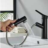 Wasserhahn bad Waschtischarmatur waschbecken - schwarz Armatur mit brause Ausziehbar Armaturen Mischbatterie Hochdruck Kaltwasserhahn Badarmatur