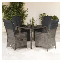 vidaXL 5-tlg. Garten-Bistro-Set mit Kissen Grau Poly Rattan - Grau
