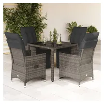 vidaXL 5-tlg. Garten-Bistro-Set mit Kissen Grau Poly Rattan - Grau