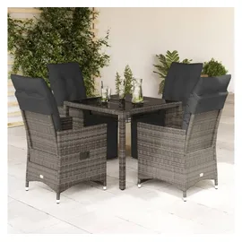 vidaXL 5-tlg. Garten-Bistro-Set mit Kissen Grau Poly Rattan - Grau