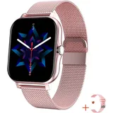 TPFNet Smart Watch / Fitness Tracker IP67 - Milanaise Armband + Silikon Armband - Android & IOS - Rosa
