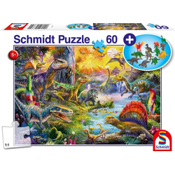 Schmidt Spiele Puzzle 56372 Dinosaurier mit Dinosaurier Figur 60 Teile -, Puzzleteile