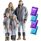 ZENO Regenponcho Festival Wasserdicht - Regenponcho Familien Set - Regencape Festival Einweg - Damen, Kinder & Mann - Transparent mit Kapuze - Reise, Wandern, Camping - Einheitsgröße