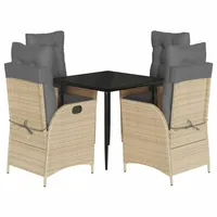 VidaXL 5-tlg. Garten-Essgruppe mit Kissen Beige Poly Rattan