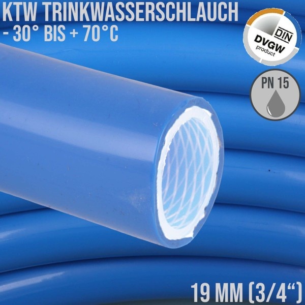 19 mm 3/4" Zoll Trinkwasser Wasser Kirmes Volksfest Biergarten Schlauch TFE KTW DVGW W 270 blau PN 1