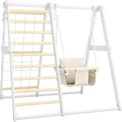 Klettergerüst KidsMaxx Indoor Holz, inkl. Schaukel und Sprossenleiter braun No Size