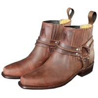 Herren Damen Western Cowboy Biker Leder Stiefelette Boots »WB-03« Braun
