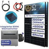 TerraLumen All In One 2000W Solaranlage Komplettset inkl. Speicher, 3,2 kWh Anker SOLIX Solarbank E1600 PRO mit Smarter Zähler und Stockschrauben