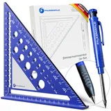 FALKENWALD® Zimmermannswinkel 180mm mit Schreibfläche inkl. Tieflochmarker - Ideal zum präzisen Markieren & Zeichnen - Anschlagwinkel Schreinerwinkel - Geschenk für Männer