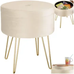 tectake® Sitzhocker mit Stauraum, rund, in Samtoptik, 37,5 x 44,5 cm