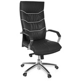 möbelando Bürostuhl Echt-Leder schwarz Schreibtischstuhl | Chefsessel mit Kopfstütze & Multiblockmechanik | Design Drehstuhl verstellbar & hohe Rückenlehne - Schwarz