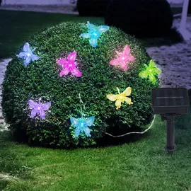 GLOBO Außenleuchte Solar Lichterkette Schmetterlinge Gartendeko Außenlampe, RGB LED Farbwechsel, 10x Led, L 470 cm
