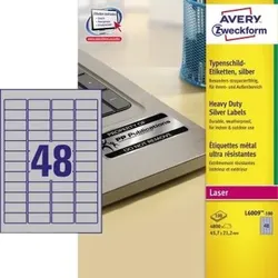 L6009-100 Typenschild-Etiketten 45,7x21,2mm, 100 Bogen/4.800 Etiketten, silber - silber