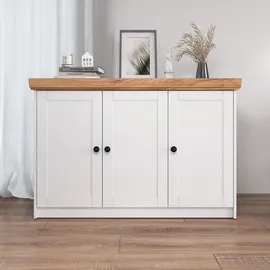 Homestyle4u Sideboard 134,6 x 82 x 41,8 cm Weiß / Eiche