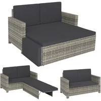 STEELSØN Gartenbank Elnath aus Polyrattan, Gartensofa für 2 Personen mit Liegefunktion und Hocker 2er Sofa mit Polster wetterfest, Terrassenmöbel in grau-meliert/anthrazit 73x65x130 cm (HxTxB)