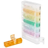 Relaxdays Tablettenbox 7 Tage 4 Fächer, morgens, mittags, abends, nachts, BPA-frei, Wochenbox für Medikamente, bunt