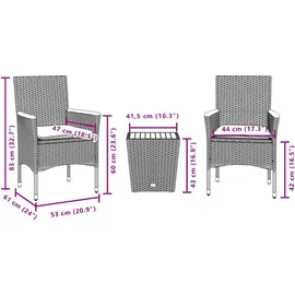 vidaXL 3-tlg. Bistro-Set mit Kissen Schwarz Poly Rattan und Glas