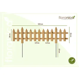 Pemicont Floranica Steckzaun Gartenzaun Kiefer 1 stk 20 x 100 cm Unbehandelt Metallstäben Begrenzungszaun Dekorative Beeteinfassung Beetumrandung