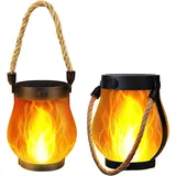 SONNENKERZE® Solar Laterne, 2er Set mit Flammeneffekt – LED Solarlampen für Garten, Balkon & Terrasse – USB & Solar Aufladung – IP44 wasserdicht – Outdoor Hängelampe mit warmem Fackellicht