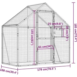 vidaXL Voliere Silbern 179 x 100 x 185 cm Aluminium