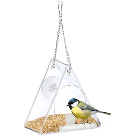 Relaxdays Vogelfutterhaus, Vogelfutterspender aus Acryl, zum Aufhängen, für Fenster, Hbt 13 x 12,5 x 7,5 cm, transparent