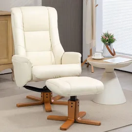 Homcom Relaxsessel Kunstleder 84 x 102 x 71 cm Cremeweiß mit Hocker