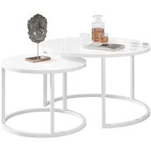 Lukmebel Lookway Couchtisch CIRI 2in1 GLASS mit schwarzem und weißem Gestell (2er Set), Durchmesser: ⌀70 cm und ⌀50 cm weiß