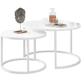 Lukmebel Lookway Couchtisch CIRI 2in1 GLASS mit schwarzem und weißem Gestell (2er Set), Durchmesser: ⌀70 cm und ⌀50 cm weiß