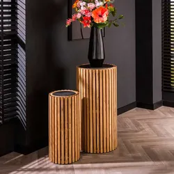 Blumentisch Blumenhocker aus Massivholz mit Steinplatte (zweiteilig)