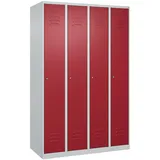 C+P Spind Classic PLUS, 4 Abteile, HxBxT 185x120x50cm, Zylinderschloss, Hellgrau/Rubinrot von PROREGAL