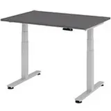 HAMMERBACHER XDSM12 elektrisch höhenverstellbarer Schreibtisch grafit rechteckig, T-Fuß-Gestell silber 120,0 x 80,0 cm