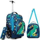 HTgroce Trolley Rucksack, Kinder Trolley Schultasche mit Rollen Trolley Schultrolly Schulrucksack mit Rollen Schultrolley Dinosaurier