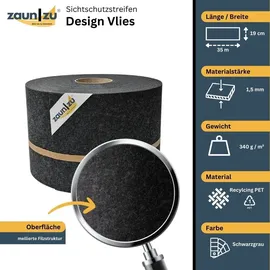 zaunzu® Sichtschutzstreifen 35 m Schwarzgrau Vlies