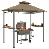 Grillpavillon Für Den Außenbereich, Gartenpavillon 245 X 146 X 255 Cm Aus Metall, Doppeldach, 2 Seitenablagen, Braun
