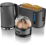 Arendo - Wasserkocher mit Toaster und Eierkocher SET Edelstahl Grau Wasserkocher 1,5L 40° - 100°C, Toaster 4 Scheiben LED-Display 6 Bräunungsgrade