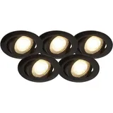 QAZQA - 5er Set moderne Einbaustrahler schwarz inkl. LED 3-stufig dimmbar - Mio