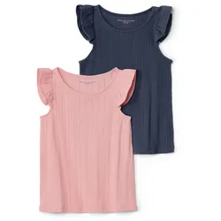 Tchibo - 2 Kinder-Shirts mit Ajourmuster - Mädchen - Gr. 122/128 - blau