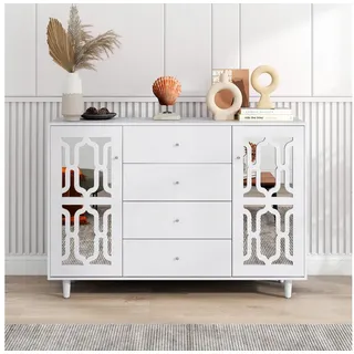 XDeer Anrichte Weiß verspiegelte Anrichte mit kühlen Kristallgriffen, für Wohn- und Esszimmer, 147,5 x 40 x 102cm weiß