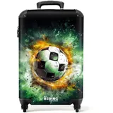 NoBoringSuitcases.com Kinderkoffer, Kinderkoffer Jungen, Kindergepäck, Reisekoffer Kinder, Koffer Klein Mit Rollen, Kindertrolley Jungen, Handgepäck Koffer 55x40x20 cm (Fußball mit Flammen - Grün)