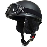 Halbschalenhelm mit ECE, Jethelm Retro, Chopper Helm, Scooter-Helm, Fahrradhelm, mit Schutzbrille und Schnellverschlussschnallen für Damen Herren Erwachsene (Color : A, Size : L(59~60cm))