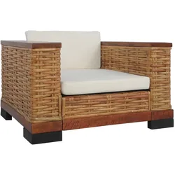 Sessel mit Auflagen Braun Natur Rattan