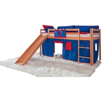 RELITA Hochbett »Toby«, Buche massiv natur lackiert + blau/rot, , 59681612-0 ohne Lattenrost,