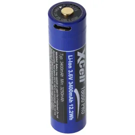 XCell Pro 18650 Li-Ion Akku geschützter Li-Ion Akku, mit USB-C Ladebuchse, min. 3250mAh max. 3400mAh, 3,6 Volt, 71,1mm x 18,8mm