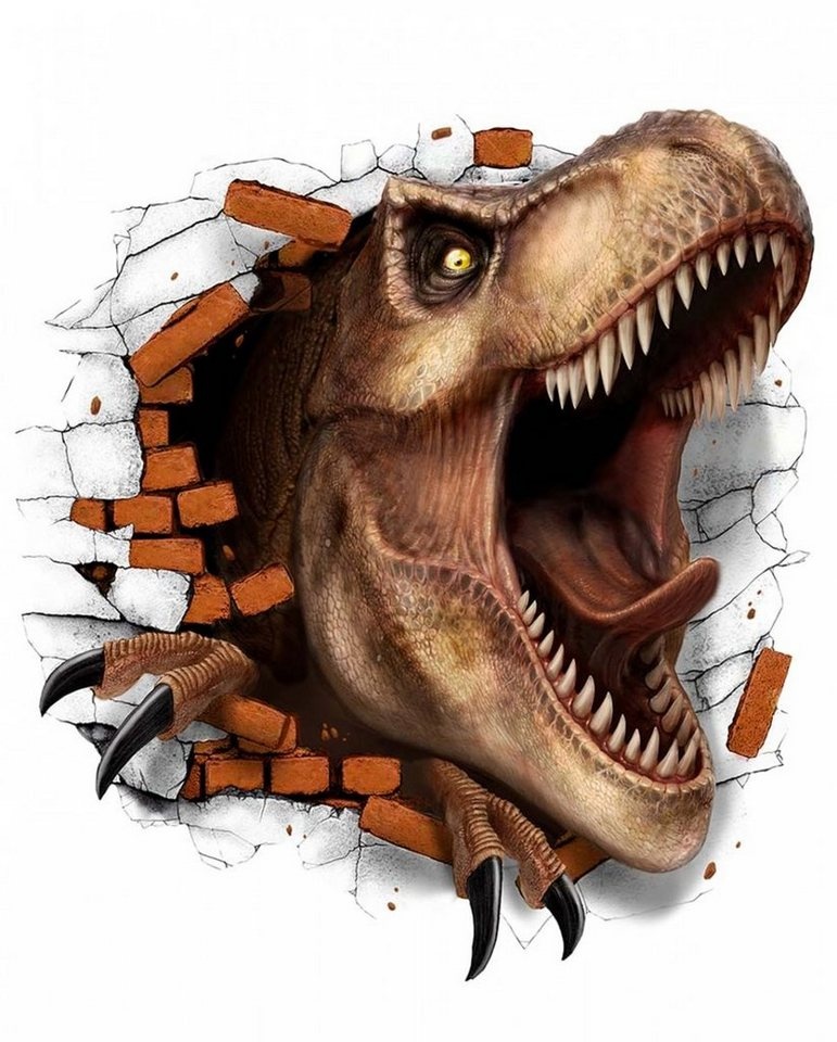 Horror-Shop Hängedekoration T-Rex Dinosaurier Wandtattoo als Deko 70x80 cm beige|braun|rot|schwarz