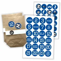 Watt n KRAM Adventskalender Fußball Aufkleber Papiertüten Set - 48 Etiketten blau-weiß/inkl. Tüten