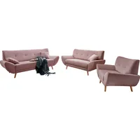 Polstergarnitur HOME AFFAIRE "Basta", rosa (flamingo), H:80cm T:82cm, 100% Polyester, Sitzmöbel-Sets, Komfortable Wellenunterfederung
