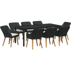 vidaXL 9-teilige Garten Essgruppe Schwarzes Poly Rattan