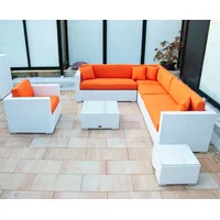 Ragnarök-Möbeldesign Lounge Garnitur DEUTSCHES Familienunternehmen seit 1928 EIGENE Produktion 8 Jahre GARANTIE PolyRattan Gartenmöbel Tisch Sofa Sessel Polyrattan Aluminium Weiss Orange