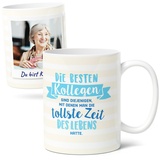 Abschied Kollegen Geschenk - Personalisierte Kaffee-Tasse (300ml) - Ideal für Jobwechsel, Ruhestand oder Geburtstag - Fototasse aus Keramik - Die besten Kollegen - tollste Zeit